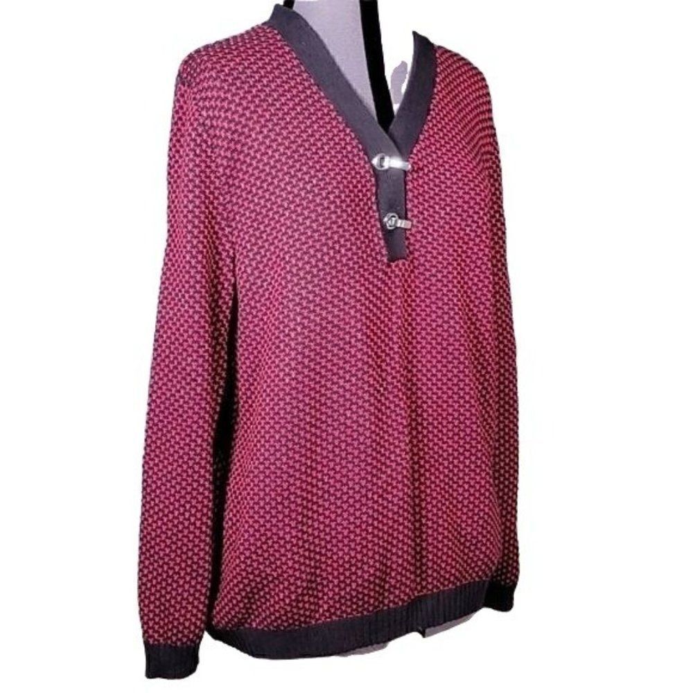 Karen Scott Hardware Henley Cotton Sweater Sz XL - Picture 2 of 13